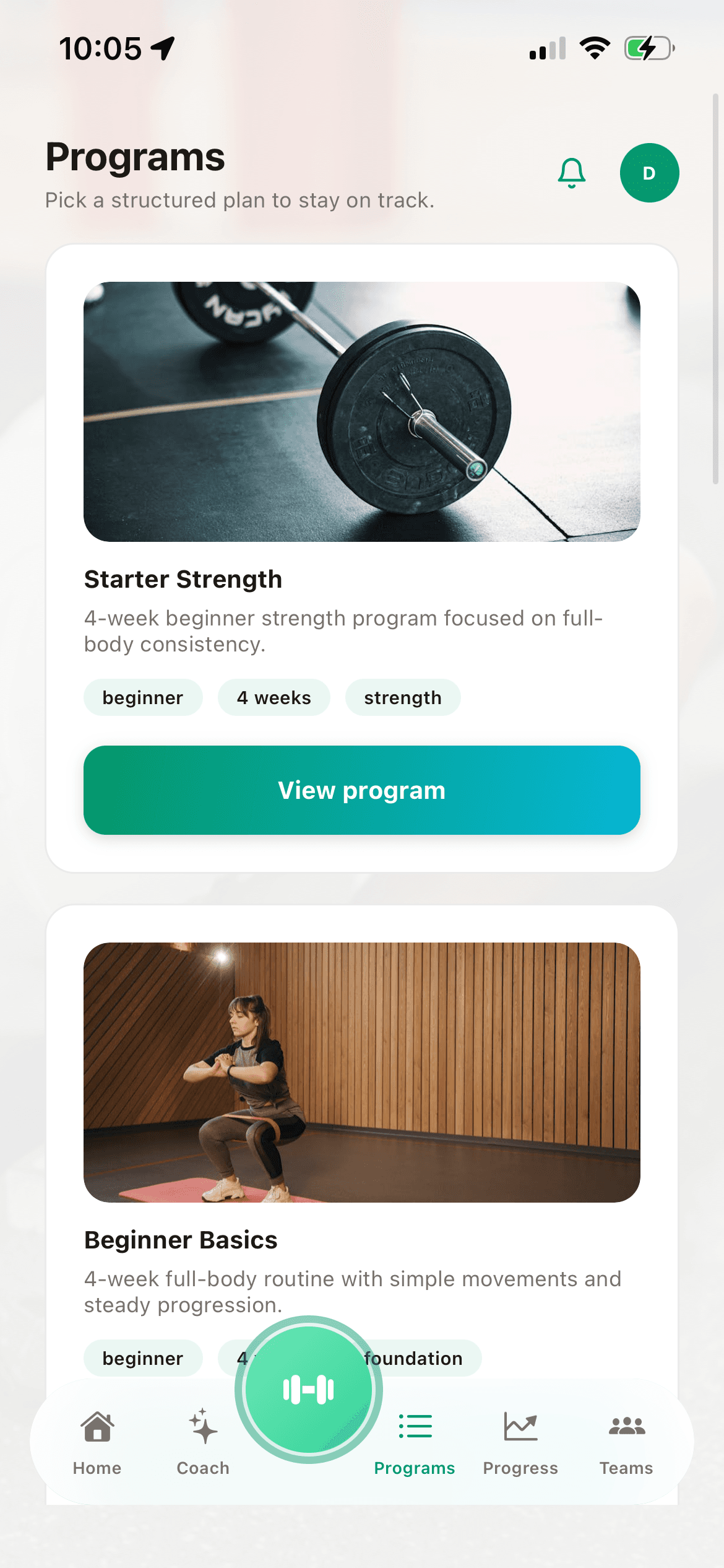 Kinesiai progress and analytics screen